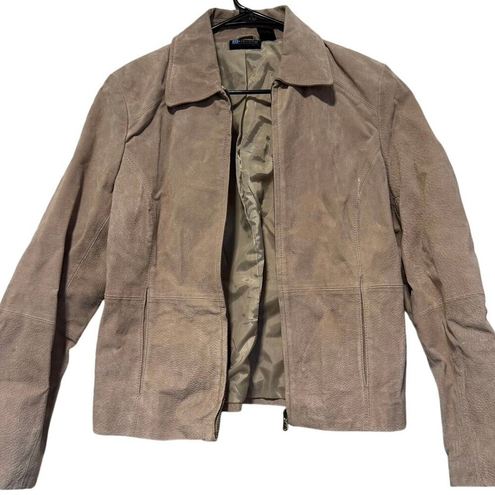 Relativity Taupe Genuine Suede Leather Zip Jacket Womens M
